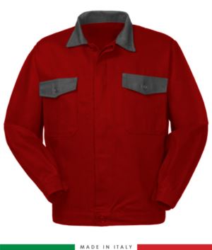 Zweifarbige Arbeitsjacke, Made in Italy. Zwei Brusttaschen. Möglichkeit der Anpassung. Farbe rot/grau