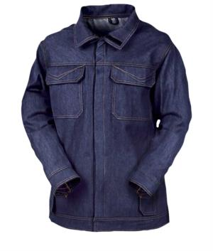 Feuerfeste Jacke, zwei Front und Brusttaschen, Druckknopfverschluss, Hinterlueftung, marineblau. CE-zertifiziert, EN 11611, EN 11612:2009