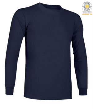 Langaermeliges, feuerhemmendes und antistatisches Langarm-T-Shirt, Rundhalsausschnitt, elastische Buendchen, zertifiziert nach ASTM F1959-F1959M-12, EN 1149-5, CEI EN 61482-1-2:2008, EN 11612:2009, Farbe marineblau