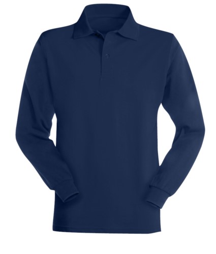 Langaermeliges, flammhemmendes und antistatisches Poloshirt, Kragen mit 3 Knoepfen und elastischen Bündchen, Farbe marineblau, zertifiziert nach EN 1149-5, EN 11612:2009