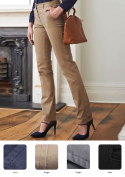 Elegante, schmal geschnittene Hose aus Baumwolle und Elasthan. Verschiedene Farben erhaeltlich. Ideal fuer Empfangspersonal, Hostessen, Hoteliers. Grosshandel.
