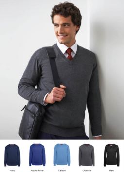 Herren V-Ausschnitt Pullover, lange Aermel, gerippter Hals und Aermelbuendchen, Baumwolle und Acrylgewebe