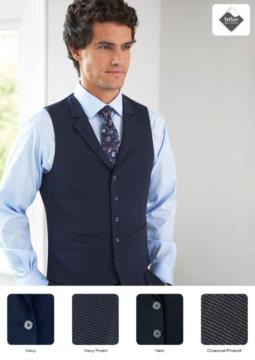 Elegante Uniformweste mit 5-Knopf-Verschluss. Polyester-, Viskose- und Elastangewebe. Nur fuer den Grosshandel. Fordern Sie ein kostenloses Angebot an.