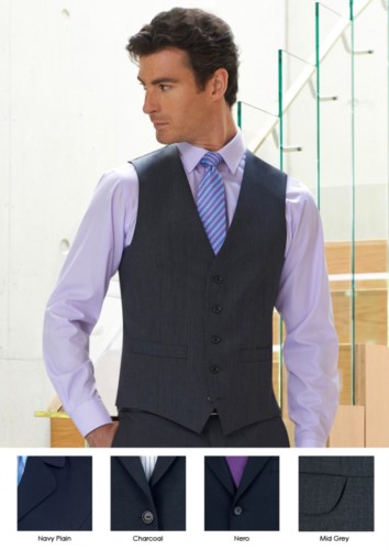 Elegante Uniformweste aus Polyester und Wolle, erhaeltlich in den Farben Navy, Black, Charcoal, Mid Greyo. Ideal für Portier-, Hotel- und Rezeptionistenuniformen.
