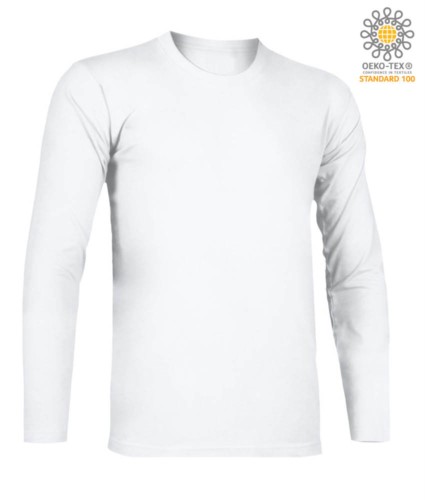 T-Shirt mit langen Aermeln, Rundhalsausschnitt, 100% Baumwolle, Farbe weiss