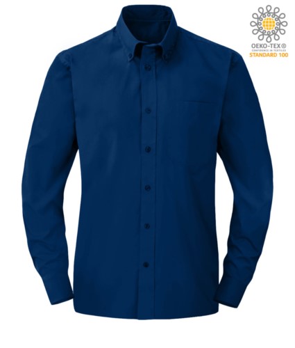 Herren Langarmhemd aus Blau Polyester und Baumwolle