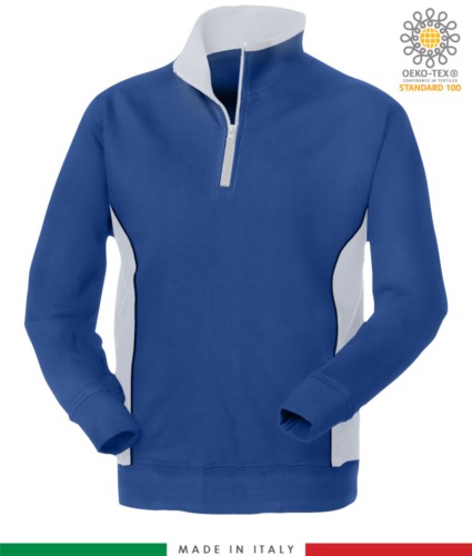 Werbe Sweatshirt fuer die Arbeit mit Rollkragenpullover Farbe Koenigsblau und weiss