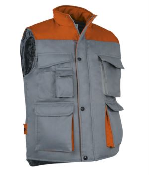Arbeitsweste aus Polyester und Baumwolle mit mehreren Taschen, Polyesterpolsterung. grau / orange Farbe