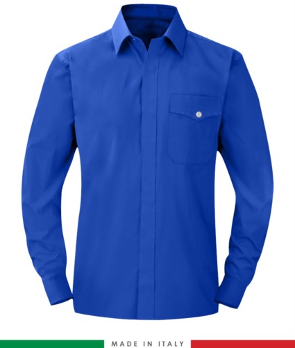 Feuerfestes Hemd, antistatisch, langarmiges Antazidum, Brusttasche, Made in Italy, zertifiziert nach EN 1149-5, EN 13034, EN 14116:2008, Farbe koenigsblau