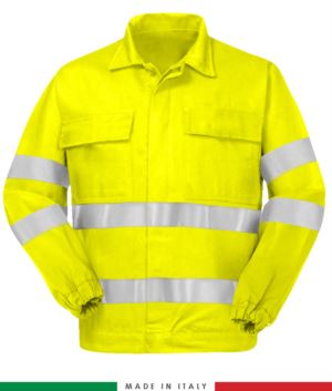 Multipro Jacke, elastische Manschetten, doppelt reflektierendes Band an Brust und Ärmeln, zwei Brusttaschen, zertifiziert nach EN 20471, EN 1149-5, EN 13034, UNI EN 531:97, Farbe gelb 