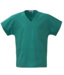Unisex Krankenhausjacke, V-Ausschnitt, kurze Aermel, linke Brusttasche und aufgesetzte rechte Vordertasche, Farbe blau ROMS1301.VE