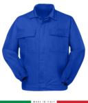 Multipro-Jacke, verdeckter Knopfverschluss, zwei Brusttaschen, elastische Aermelbuendchen, Farbeinsaetze an Schultern und Innenkragen, Made in Italy, zertifiziert nach EN 11611, EN 1149-5, EM 13034, CEI EN 61482-1-2:2008, EN 11612:2009, Farbe marineblau RU315T06.AZ