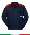 Zweifarbige Multipro-Jacke, verdeckter Knopfverschluss, zwei Brusttaschen, elastische Aermelbuendchen, Farbeinsaetze an Schultern und Innenkragen, Made in Italy, Farbe marineblau/rot RU315APLT06.BLR
