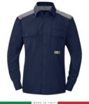 Zweifarbiges Mehrzweckhemd, Druckknopfverschluss, zwei Brusttaschen, farbige Einsätze an Schultern und Innenkragen, zertifiziert nach EN 1149-5, EN 13034, UNI EN ISO 14116:2008, Farbe marineblau/ rot RU801APLT54.BLGR