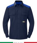 Zweifarbiges Mehrzweckhemd, Druckknopfverschluss, zwei Brusttaschen, farbige Einsätze an Schultern und Innenkragen, zertifiziert nach EN 1149-5, EN 13034, UNI EN ISO 14116:2008, Farbe marineblau/ rot RU801APLT54.BLAZ