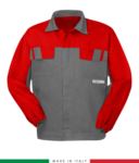 Multipro zweifarbige Jacke, verdeckter Knopfverschluss, zwei Brusttaschen, elastische Ärmelbündchen, Farbeinsätze an Schultern und Innenkragen, Made in Italy, zertifiziert nach EN 11611, EN 1149-5, EM 13034, CEI EN 61482-1-2:2008, EN 11612:2009, Farbe grau/rot RU315BICT06.GRR