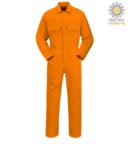 Feuerfester Anzug, Radioring, Knopfleiste, Brusttaschen, Masstasche, verstellbare Manschetten, orange Farbe. CE zertifiziert, NFPA 2112, EN 11611, EN 11612:2009, ASTM F1959-F1959M-12 POBIZ1.AR
