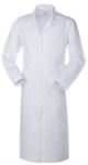 Medizinisches Damenhemd, Knopfleiste, offener Kragen, zwei aufgesetzte Taschen und eine Tasche, Rueckenschlitz, Fadenheftung, Farbe weiss ROA63101