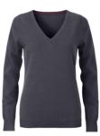 Damen V-Ausschnitt aermelloser Pullover mit elastischem Ripp-Ausschnitt und Manschetten, 100% Baumwollstrickware. Farbe anthrazit melange
 X-JN658.AM