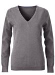 Damen V-Ausschnitt aermelloser Pullover mit elastischem Ripp-Ausschnitt und Manschetten, 100% Baumwollstrickware. Farbe anthrazit melange
 X-JN658.GH