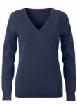 Damen V-Ausschnitt aermelloser Pullover mit elastischem Ripp-Ausschnitt und Manschetten, 100% Baumwollstrickware. Farbe anthrazit melange
 X-JN658.NA