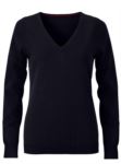 Damen V-Ausschnitt aermelloser Pullover mit elastischem Ripp-Ausschnitt und Manschetten, 100% Baumwollstrickware. Farbe anthrazit melange
 X-JN658.NE