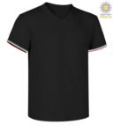 Kurzarm-T-Shirt, V-Ausschnitt, italienische Trikolore am unteren Aermel, Farbe marineblau JR989970.BL